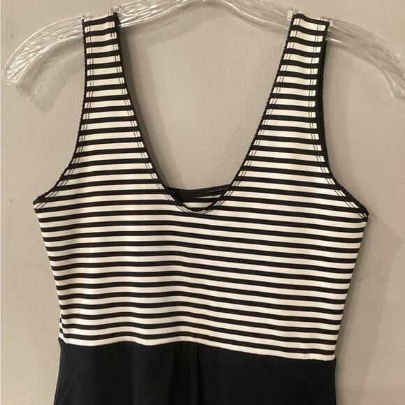 Nicole Miller Tank Dress With Striped Top and Chiffon Layer Over A Short Skirt - Picture 3 of 4